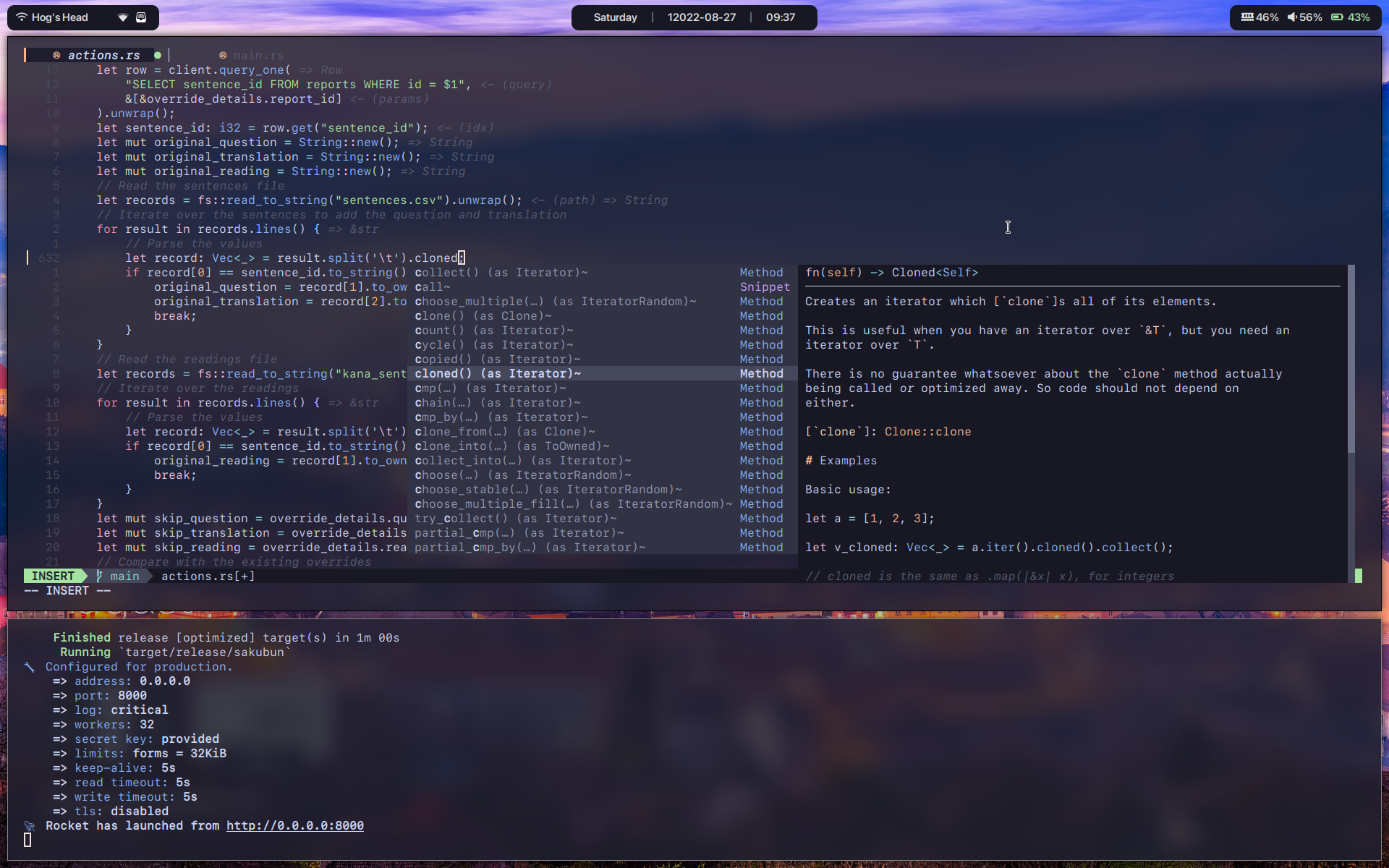 screenshot of neovim setup